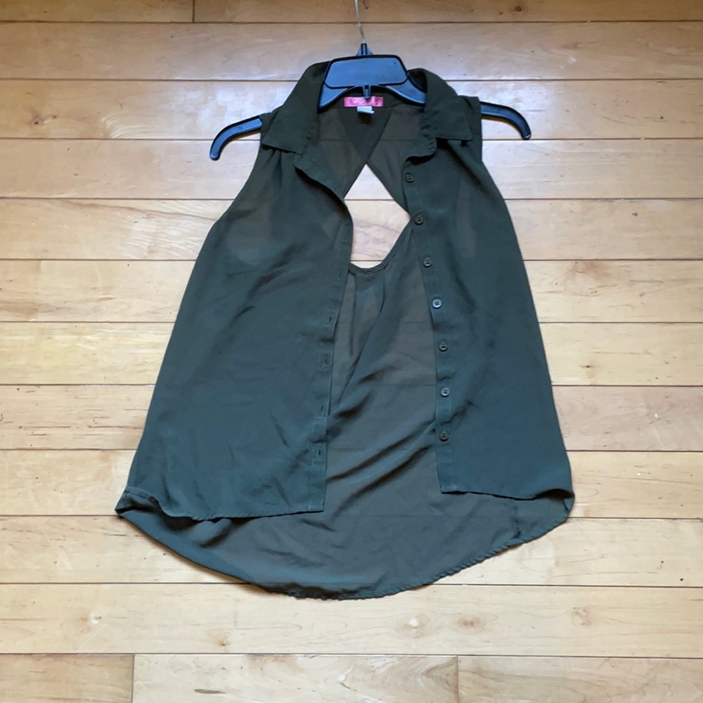See Through Green Button down top!